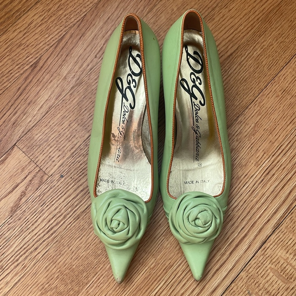 Dolce&Gabbana Green Kitten Heels With Rosette Detail 💚